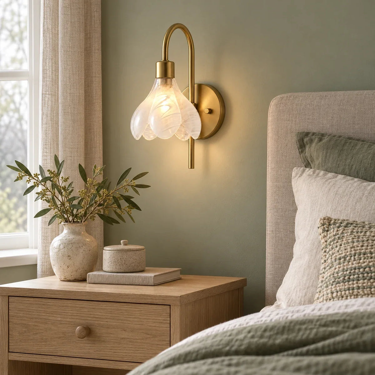 Floral glass wall light scene guest sage