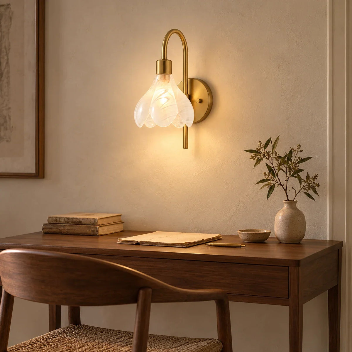 Floral glass wall light scene office
