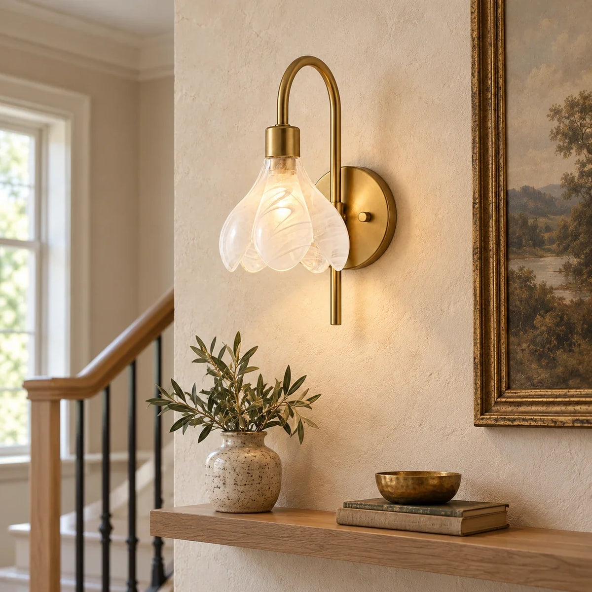 Floral glass wall light scene landing