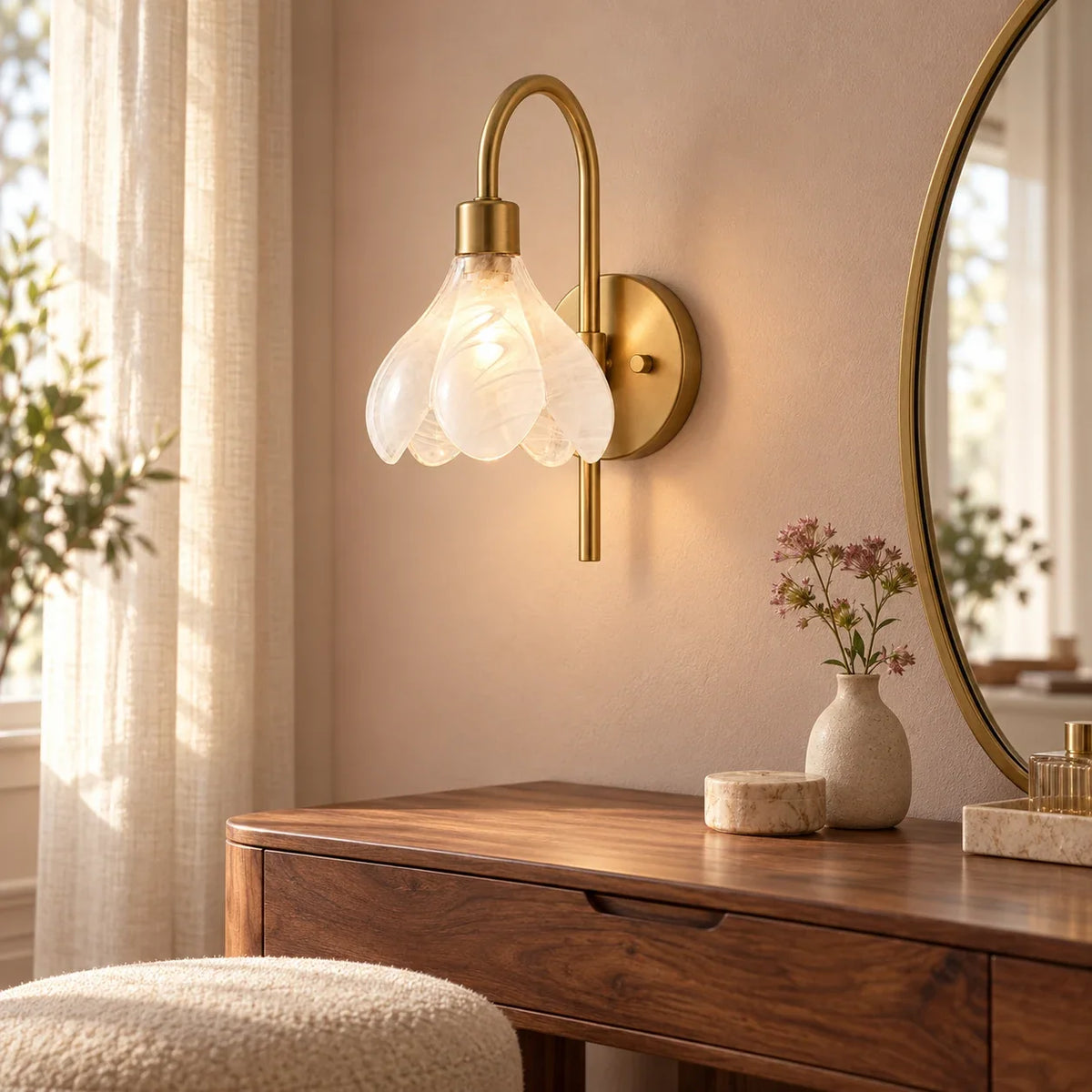 Floral glass wall light scene dressing