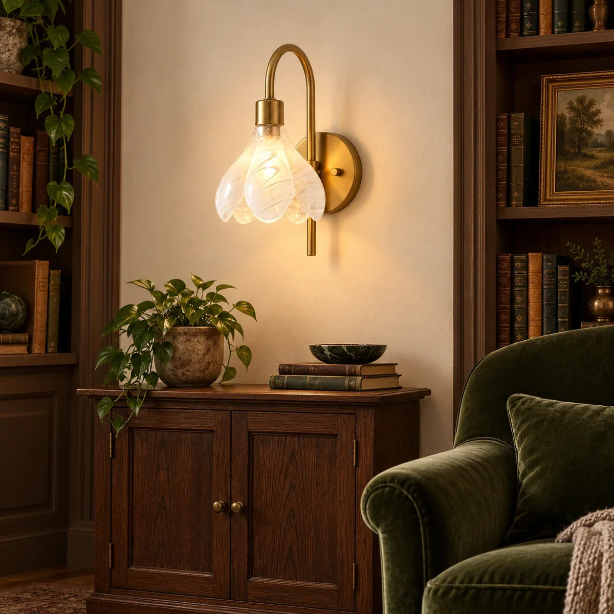 Floral glass wall light scene library