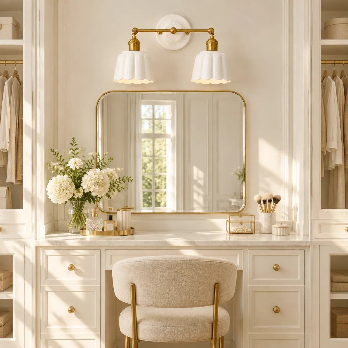 Modern British Porcelain Petal Shade Bathroom Vanity Light