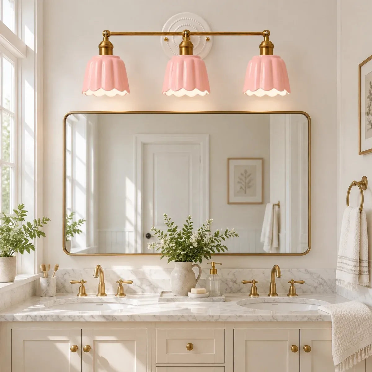 Modern British Porcelain Petal Shade Bathroom Vanity Light