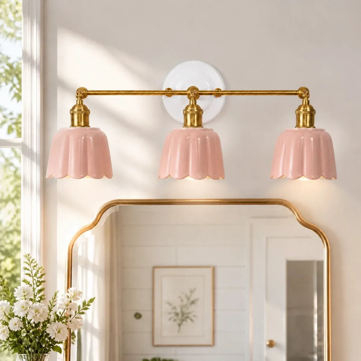 Modern British Porcelain Petal Shade Bathroom Vanity Light