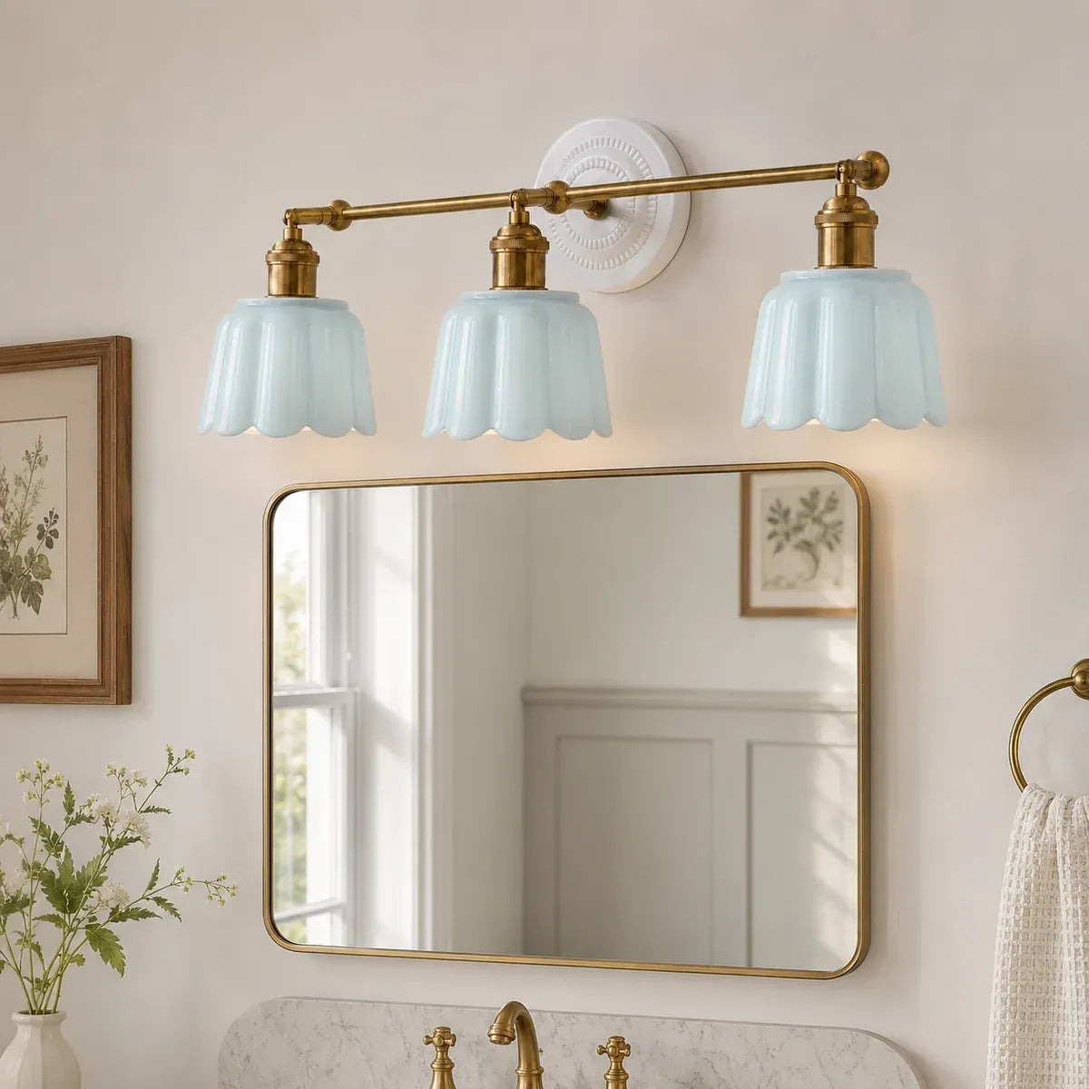 Modern British Porcelain Petal Shade Bathroom Vanity Light