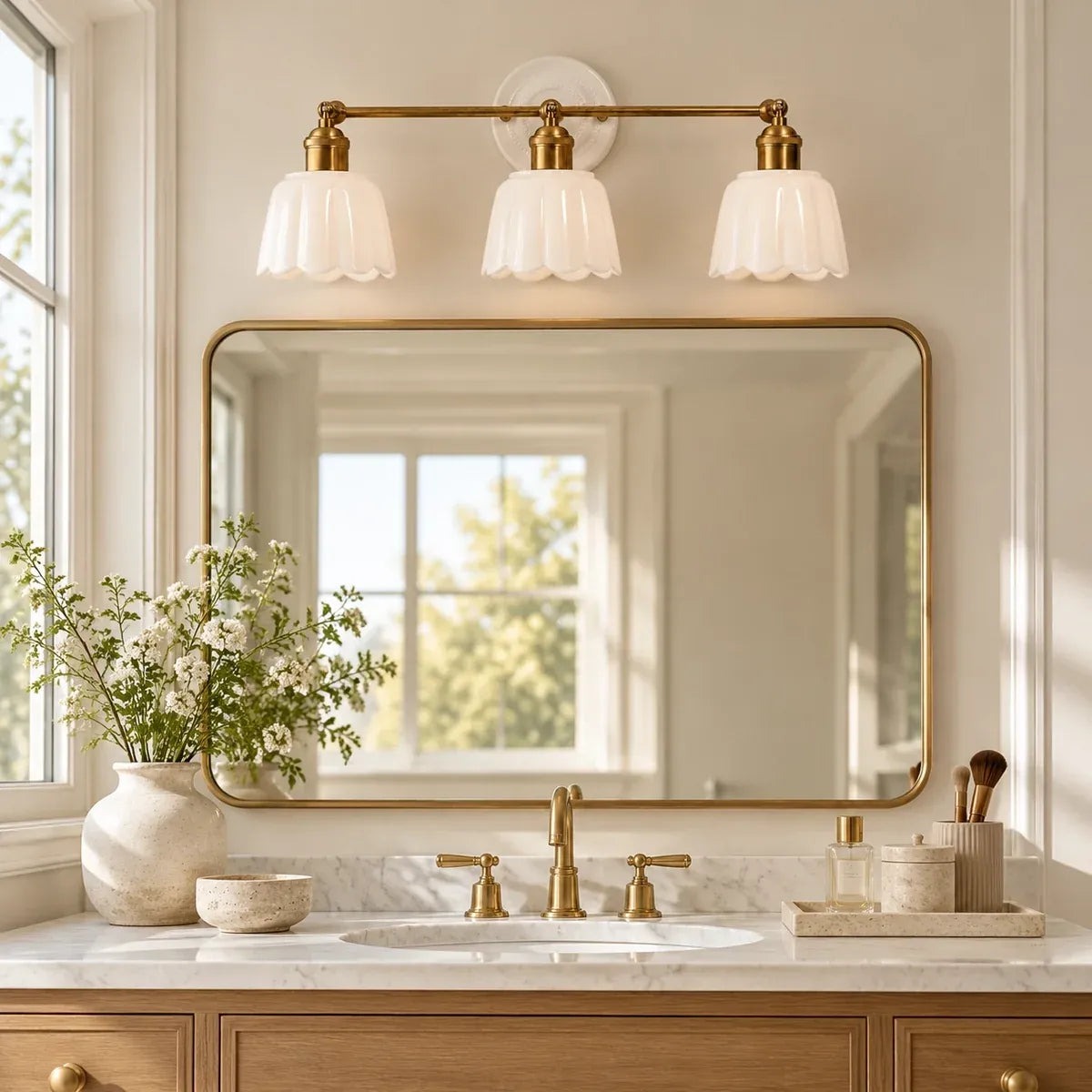 Modern British Porcelain Petal Shade Bathroom Vanity Light