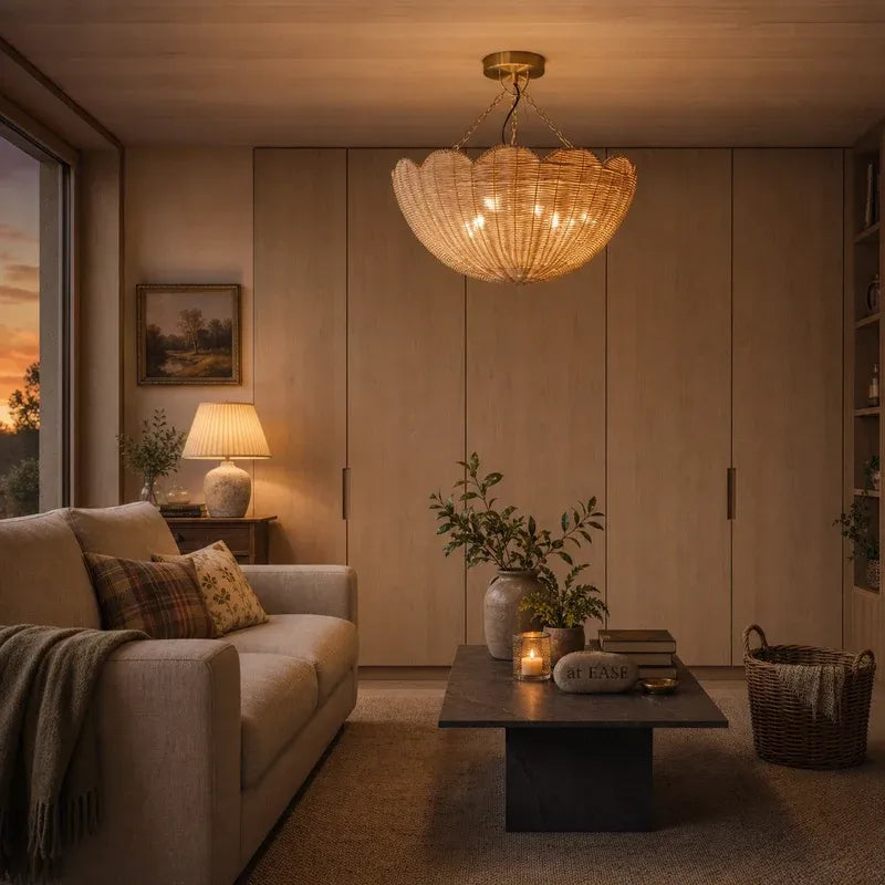 Farmhouse Boho Metal Rattan Ceiling Light