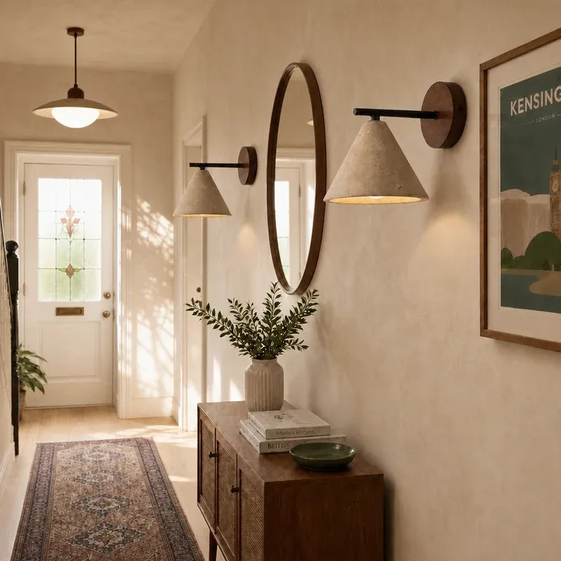 Modern Wabi-Sabi Minimalist Travertine Cone Wall Light
