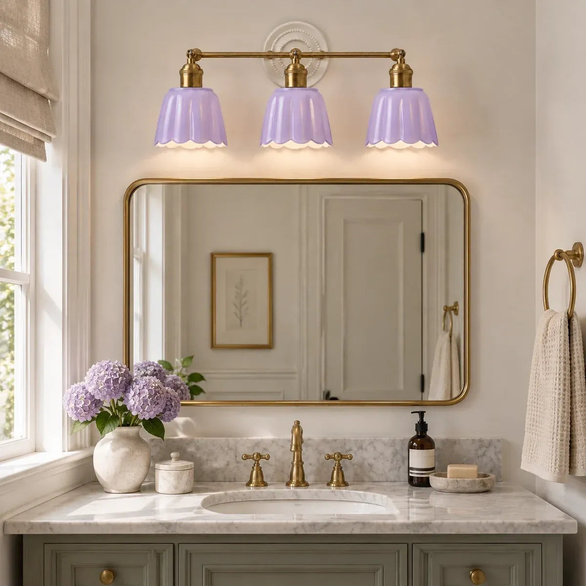 Modern British Porcelain Petal Shade Bathroom Vanity Light