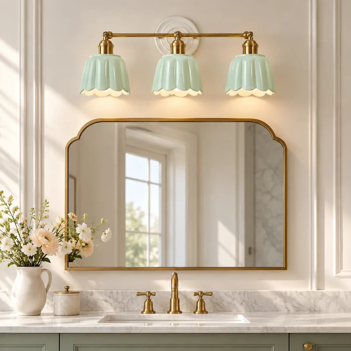 Modern British Porcelain Petal Shade Bathroom Vanity Light
