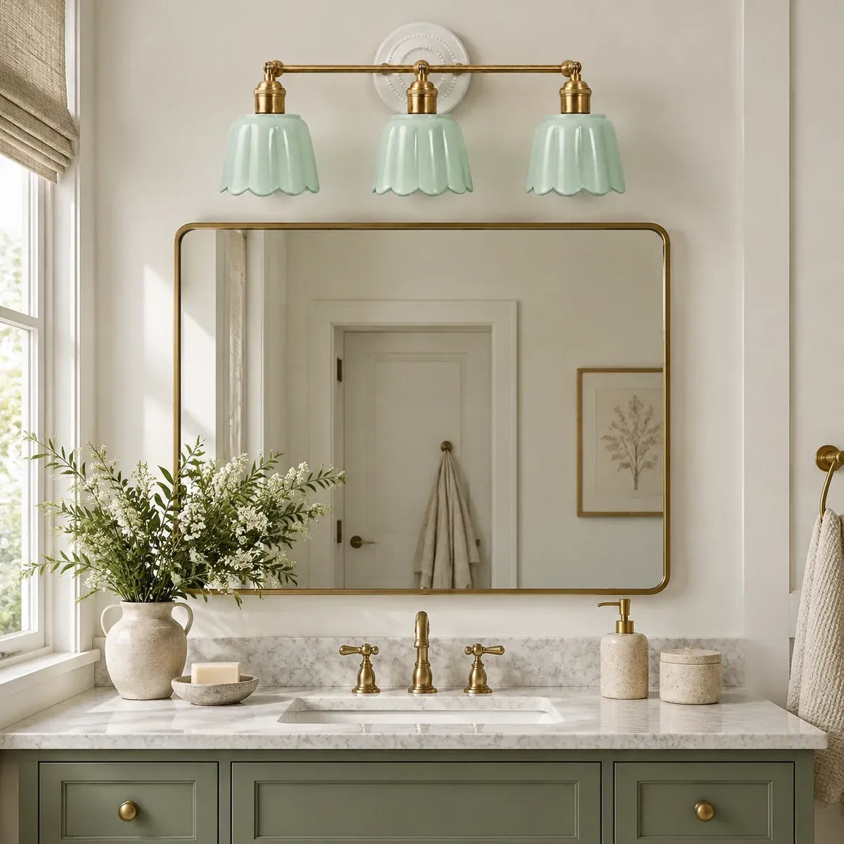 Modern British Porcelain Petal Shade Bathroom Vanity Light