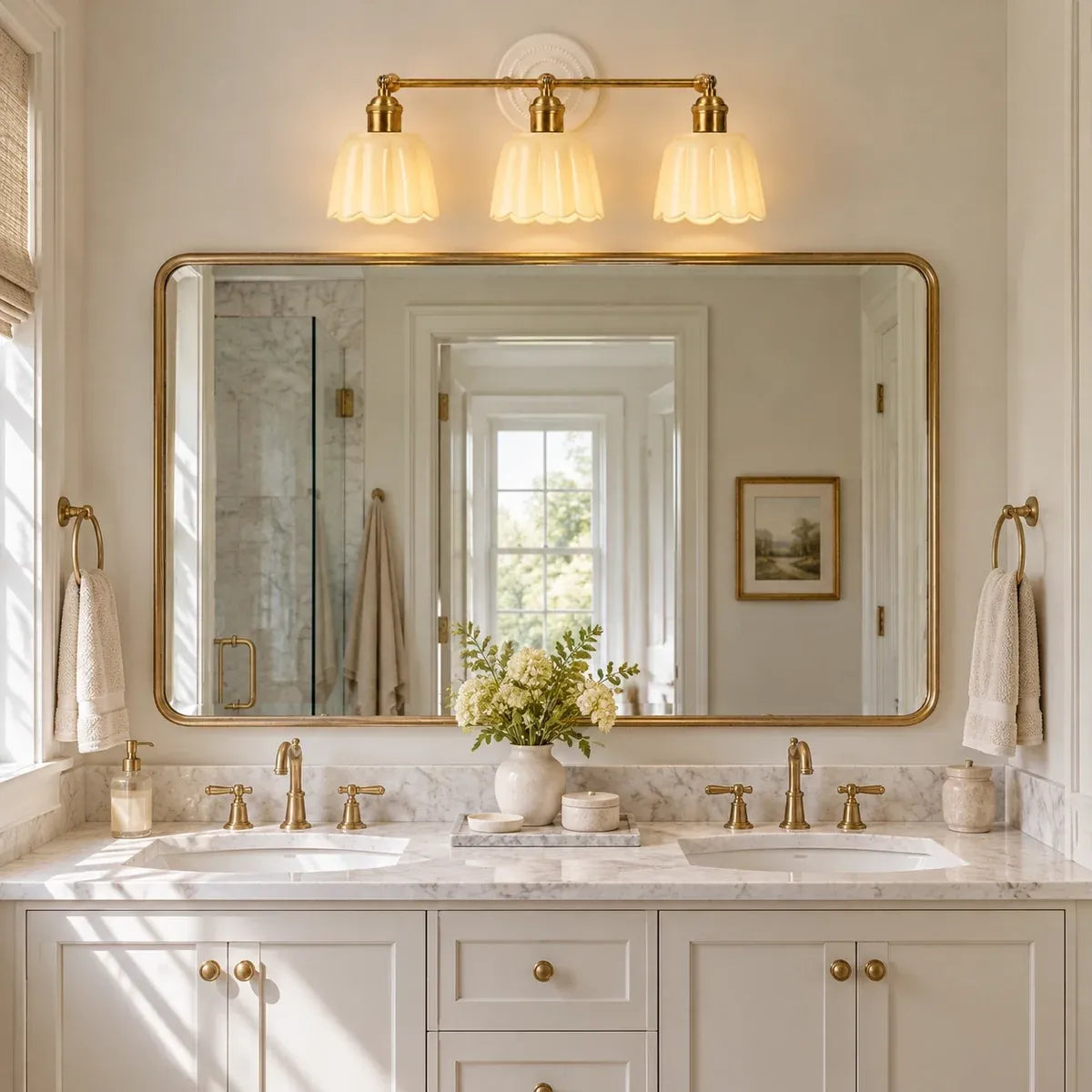 Modern British Porcelain Petal Shade Bathroom Vanity Light