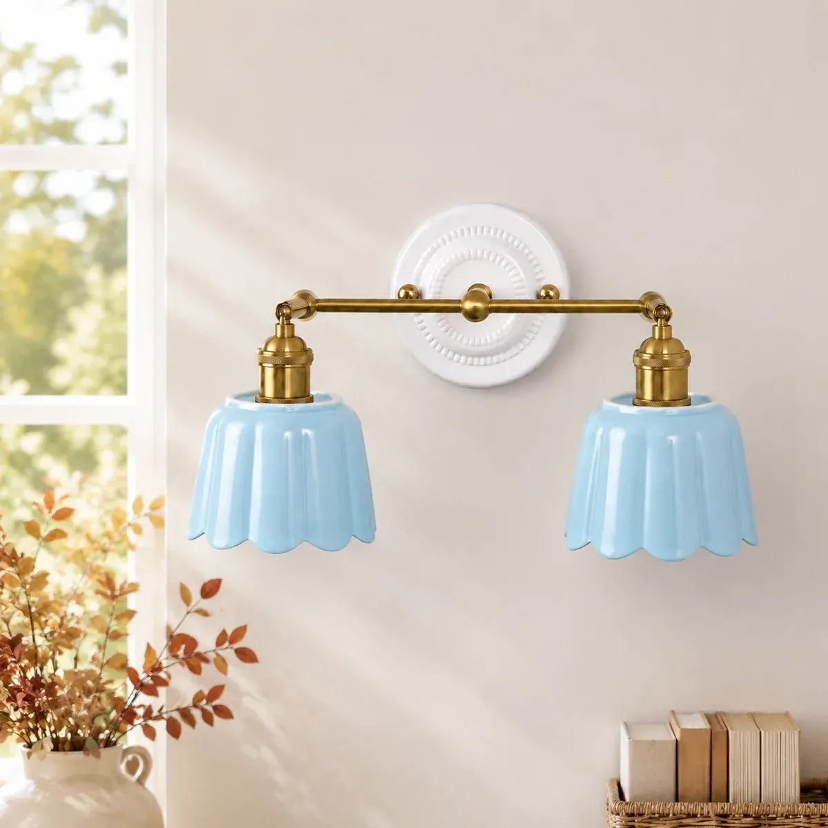Modern British Porcelain Petal Shade Bathroom Vanity Light