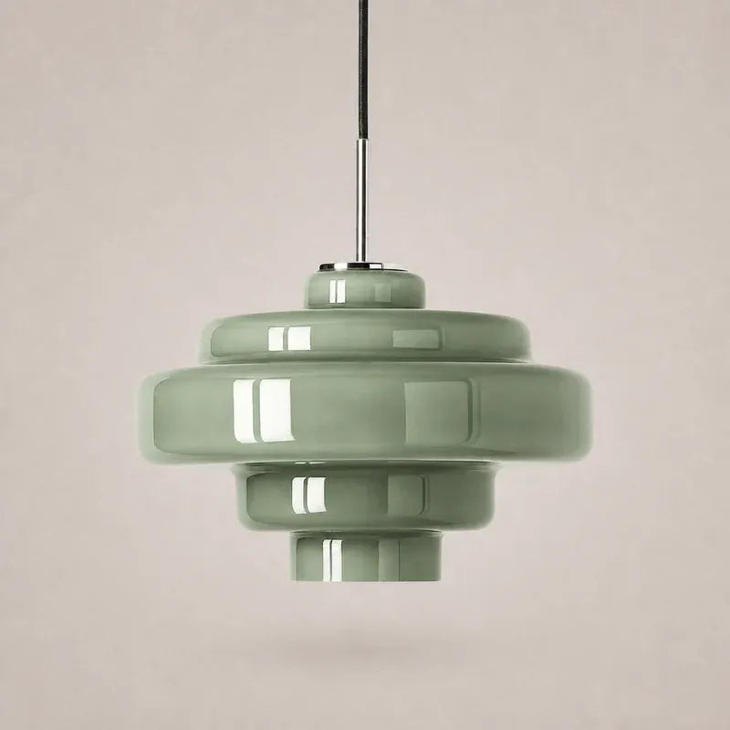 Mid Century Modern Bauhaus Handblown Tiered Glass Pendant Light