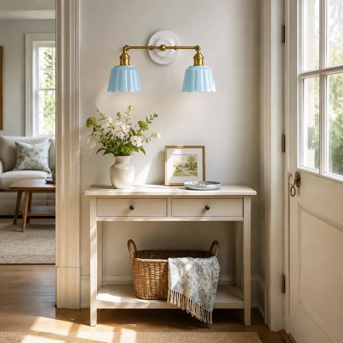 Modern British Porcelain Petal Shade Bathroom Vanity Light