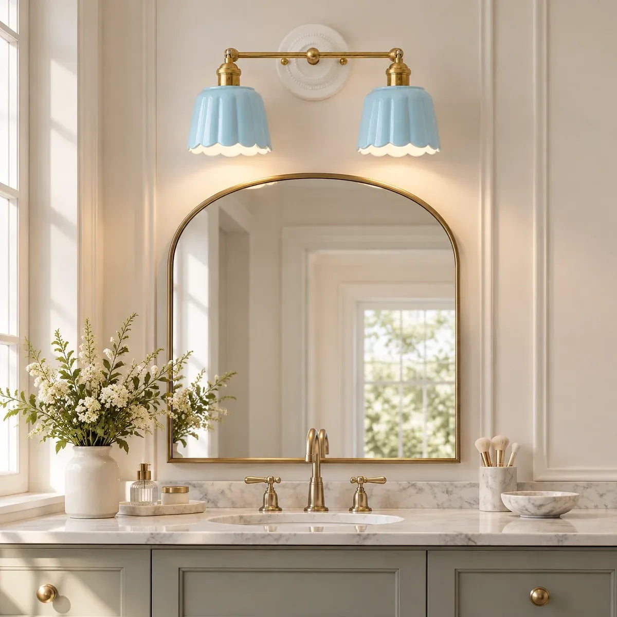 Modern British Porcelain Petal Shade Bathroom Vanity Light