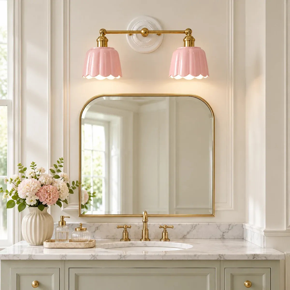 Modern British Porcelain Petal Shade Bathroom Vanity Light