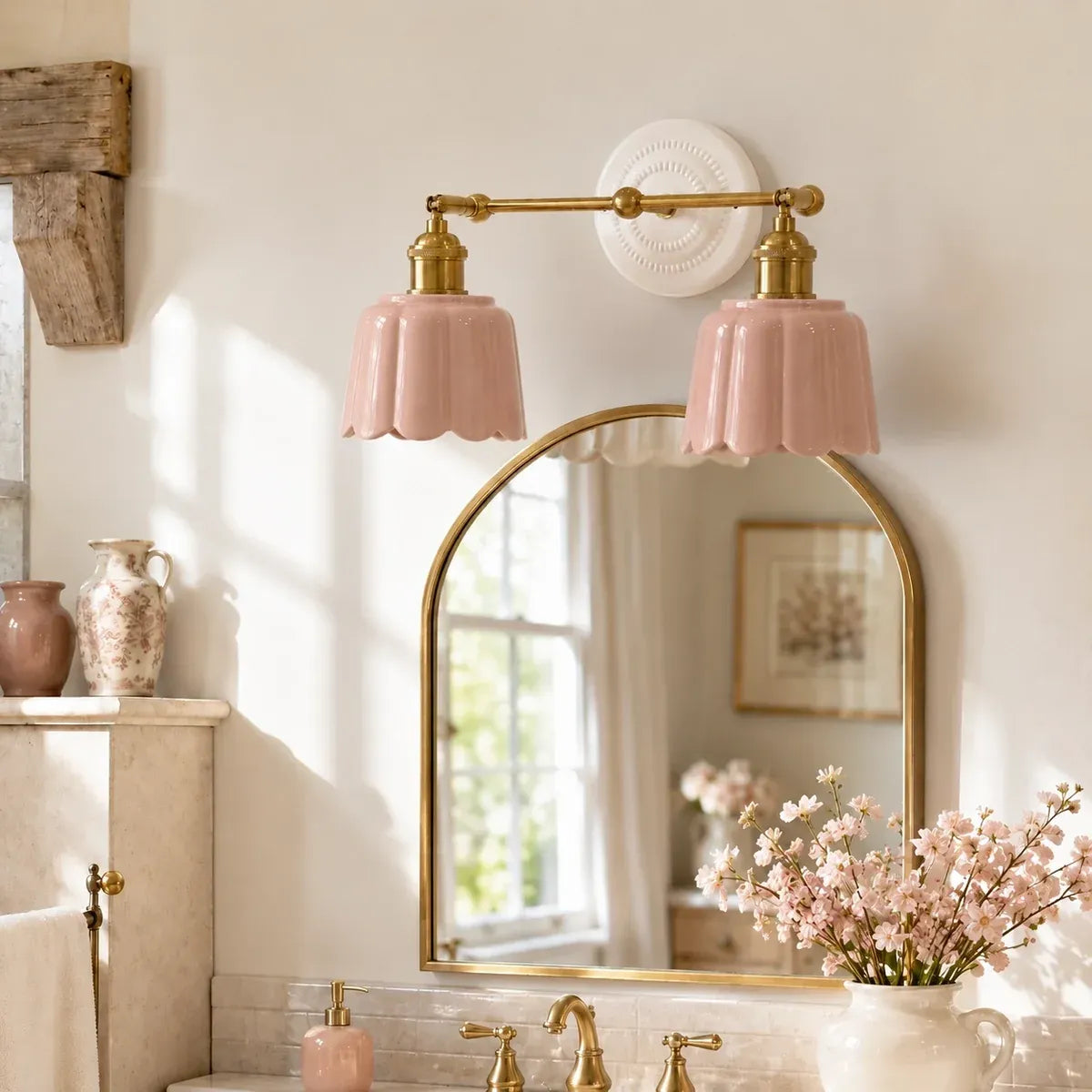 Modern British Porcelain Petal Shade Bathroom Vanity Light