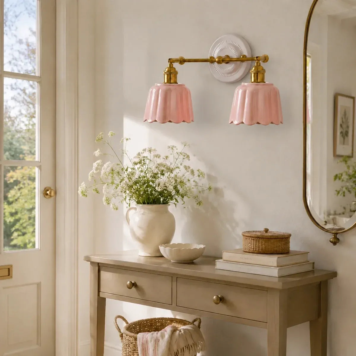 Modern British Porcelain Petal Shade Bathroom Vanity Light