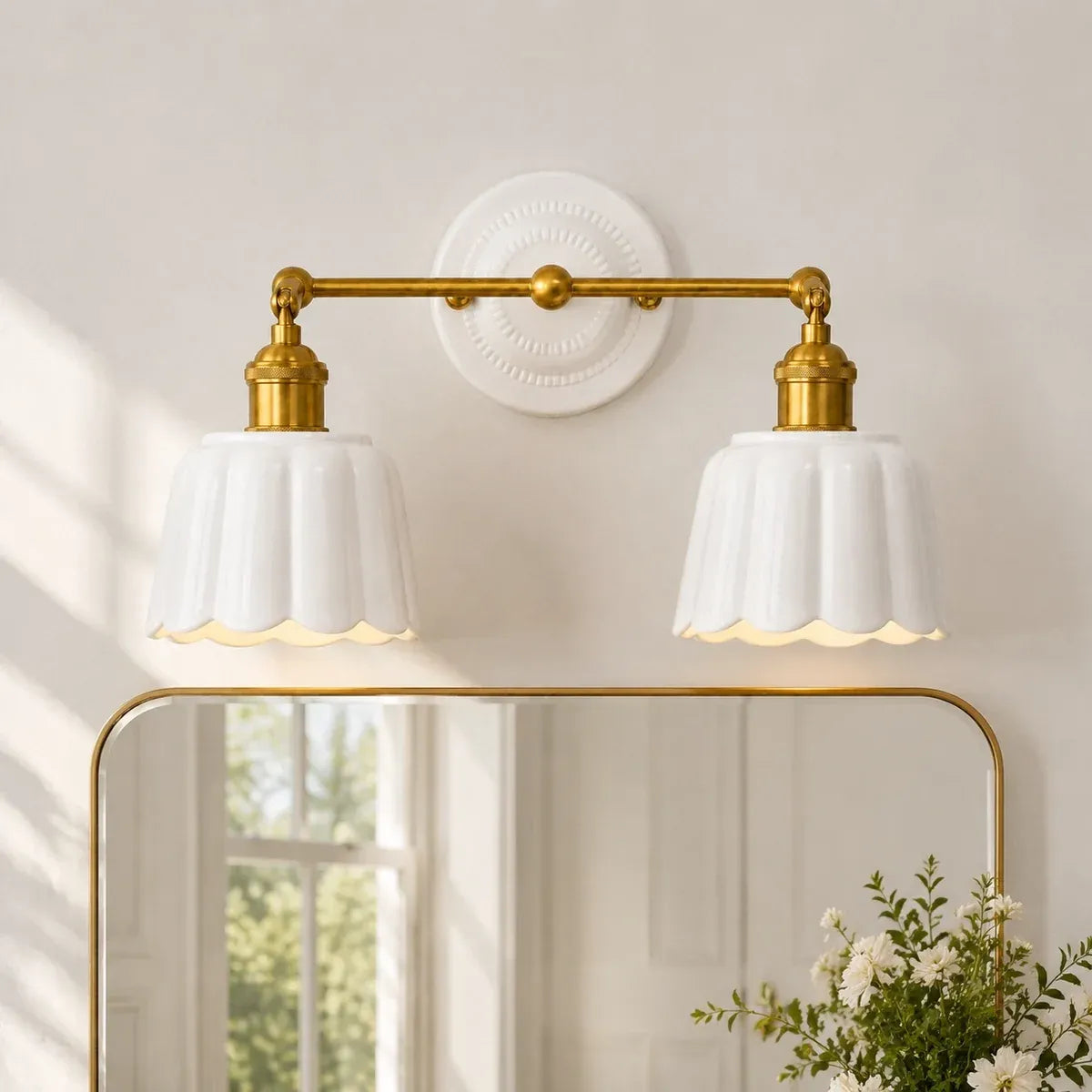Modern British Porcelain Petal Shade Bathroom Vanity Light