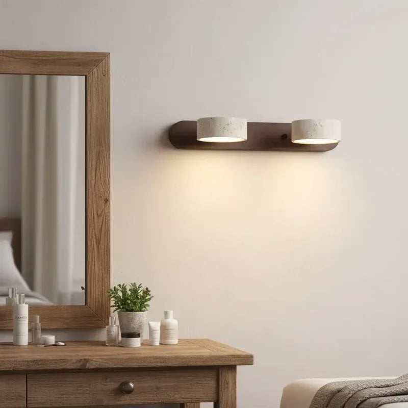 Wabi-Sabi Natural Travertine Wood Vanity Wall Light