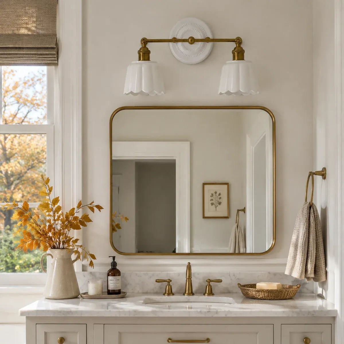 Modern British Porcelain Petal Shade Bathroom Vanity Light