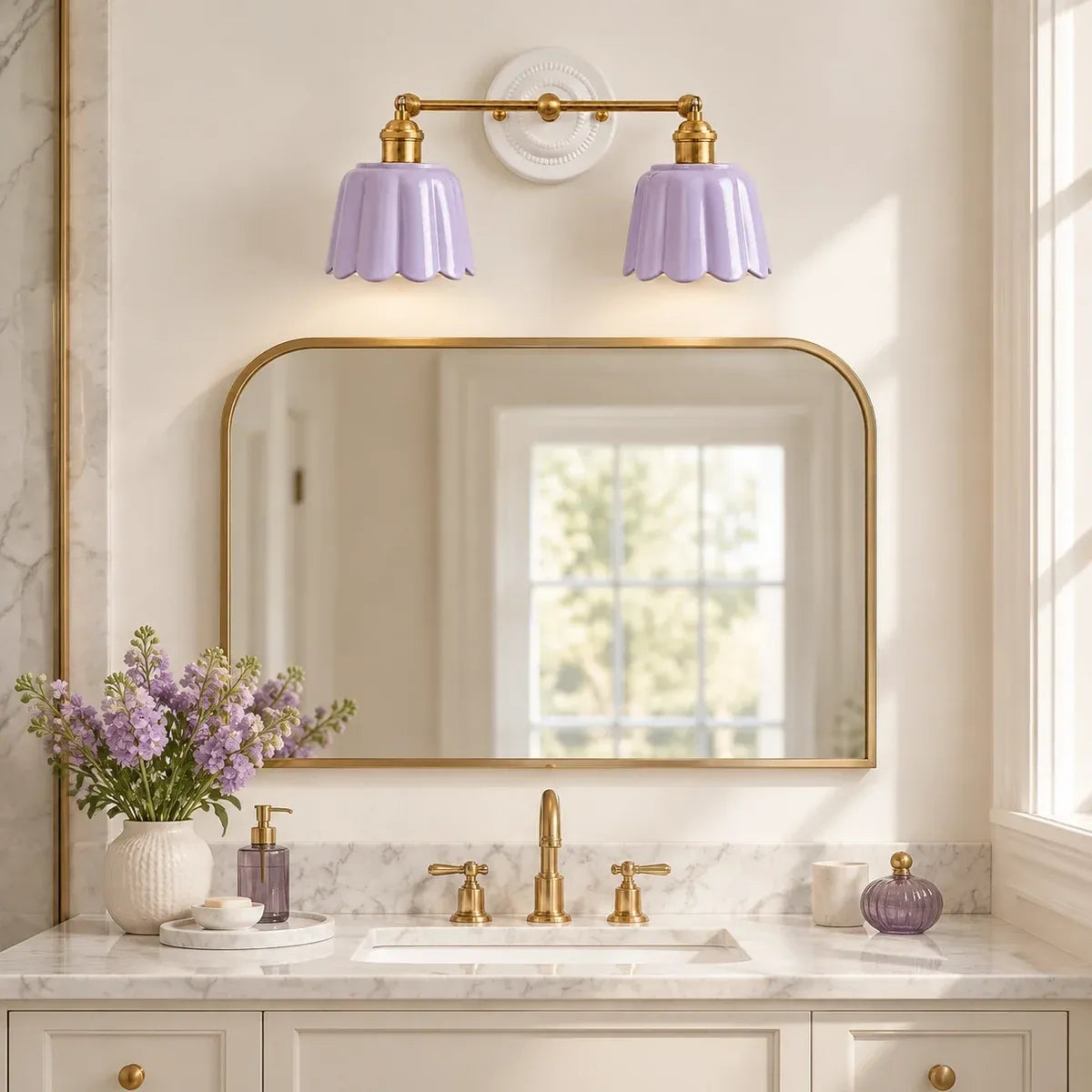 Modern British Porcelain Petal Shade Bathroom Vanity Light