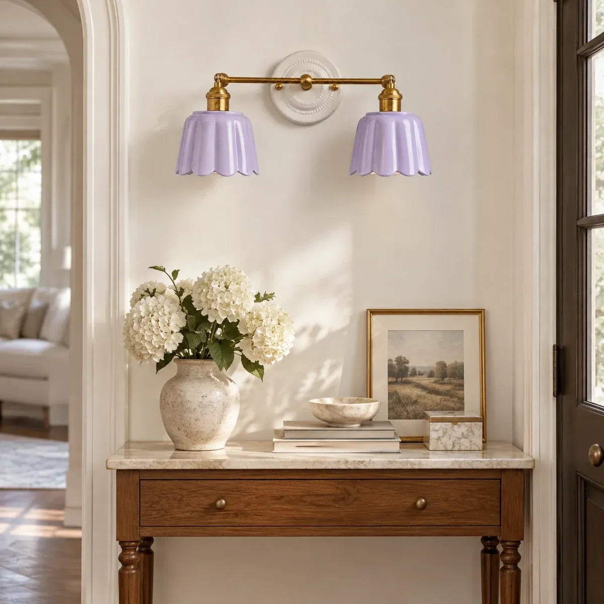 Modern British Porcelain Petal Shade Bathroom Vanity Light