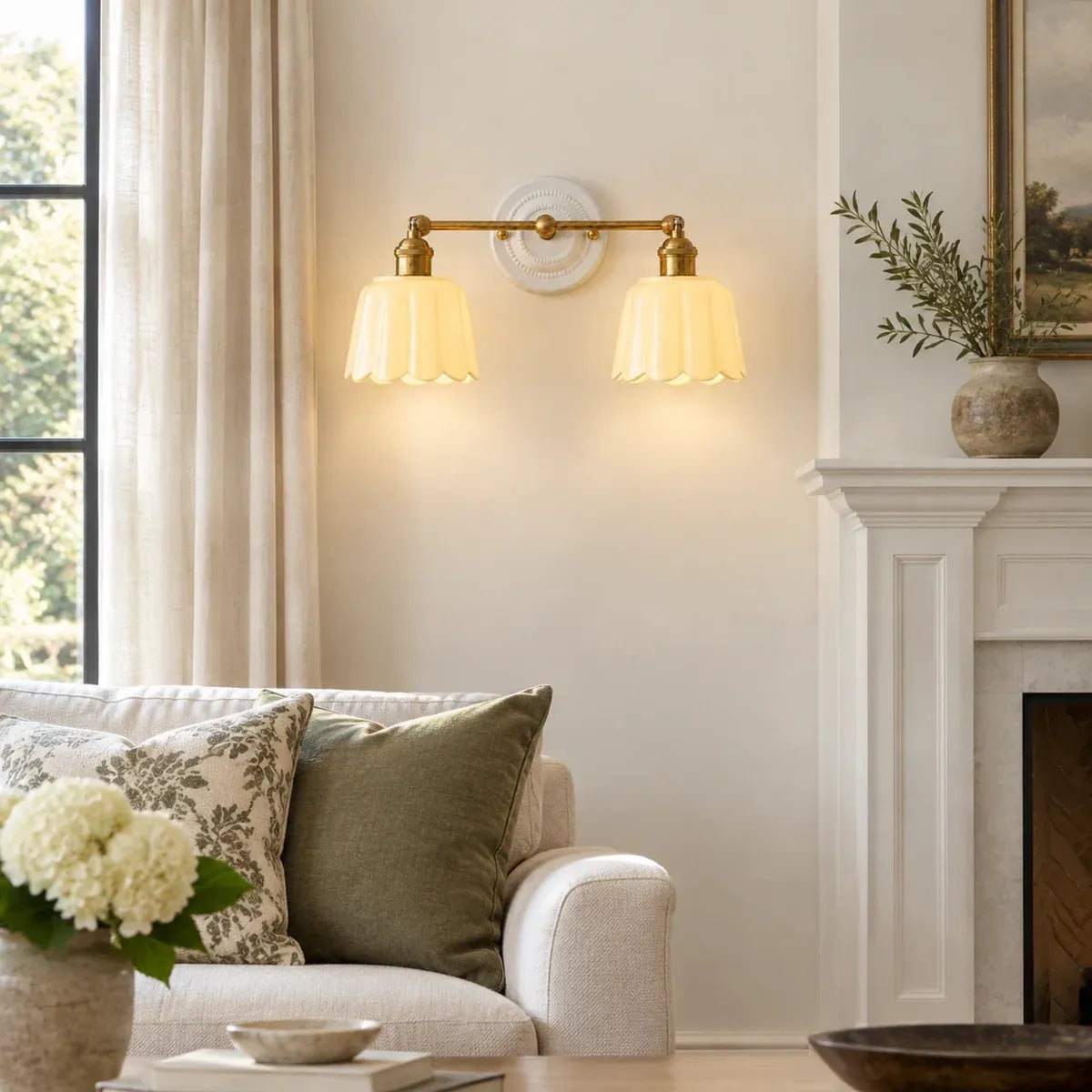 Modern British Porcelain Petal Shade Bathroom Vanity Light