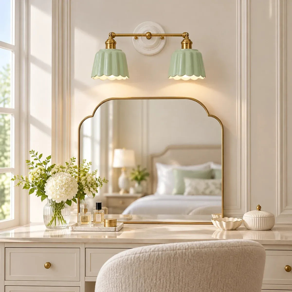 Modern British Porcelain Petal Shade Bathroom Vanity Light