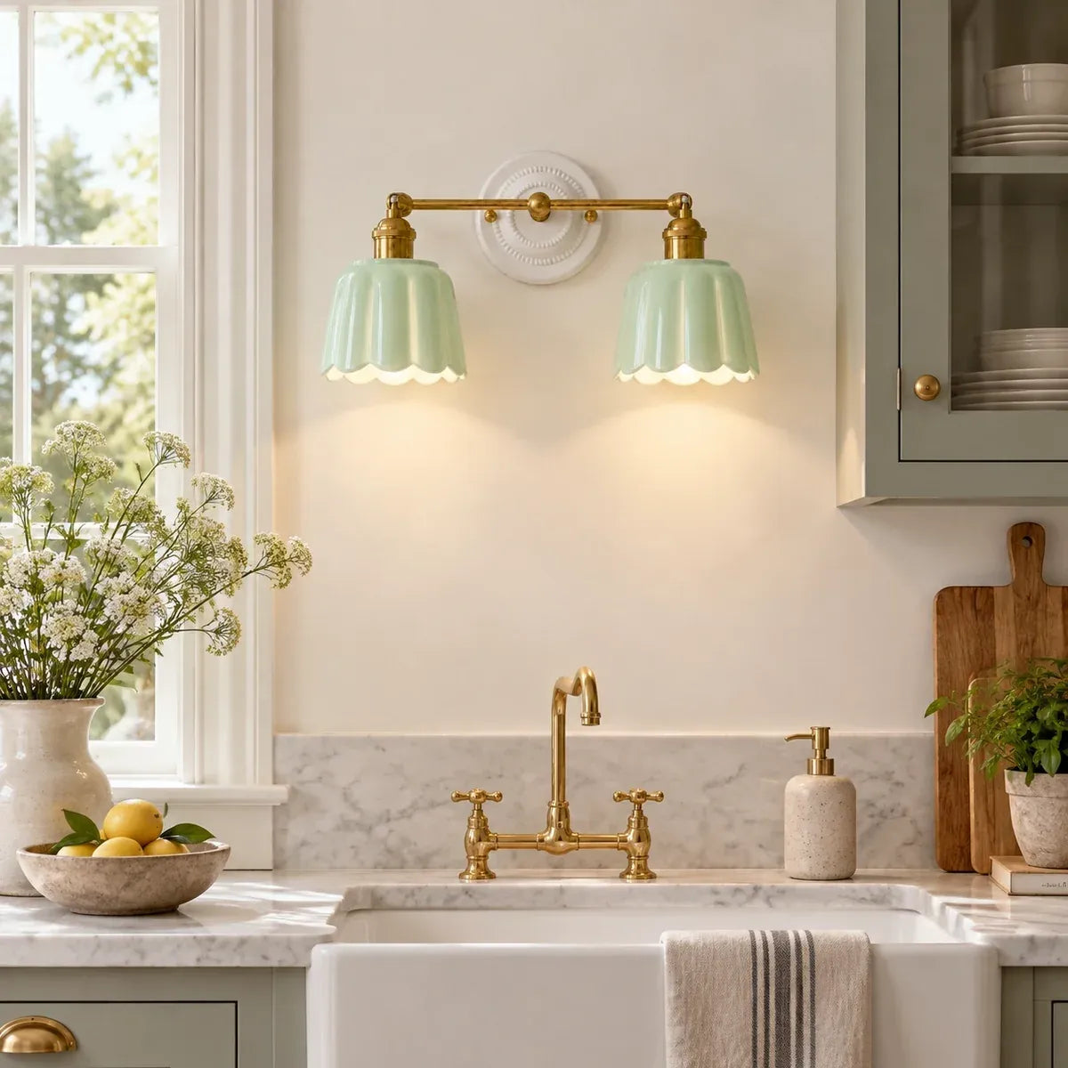Modern British Porcelain Petal Shade Bathroom Vanity Light