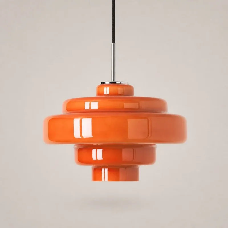 Mid Century Modern Bauhaus Handblown Tiered Glass Pendant Light