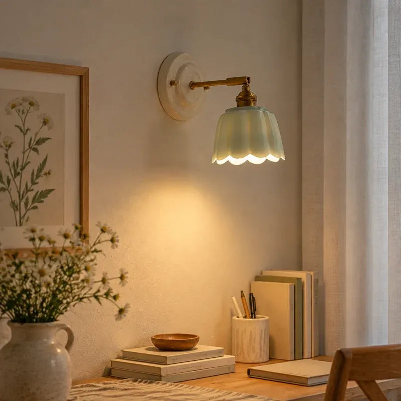 Modern Cottage Ceramic Flower Wall Sconce