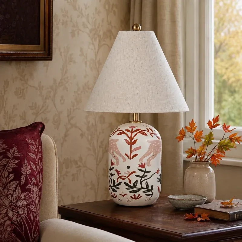 Retro Ceramic Table Lamp with Linen Shade