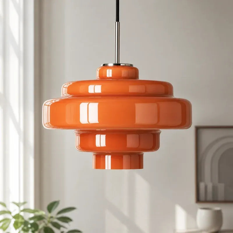 Mid Century Modern Bauhaus Handblown Tiered Glass Pendant Light