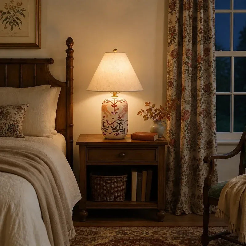 Retro Ceramic Table Lamp with Linen Shade