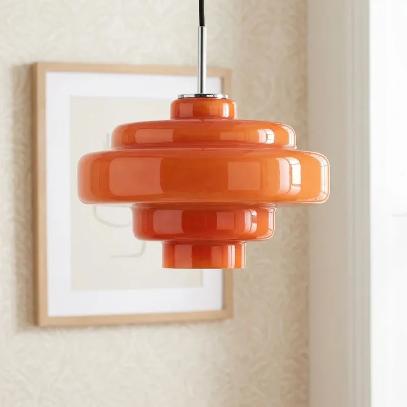 Mid Century Modern Bauhaus Handblown Tiered Glass Pendant Light