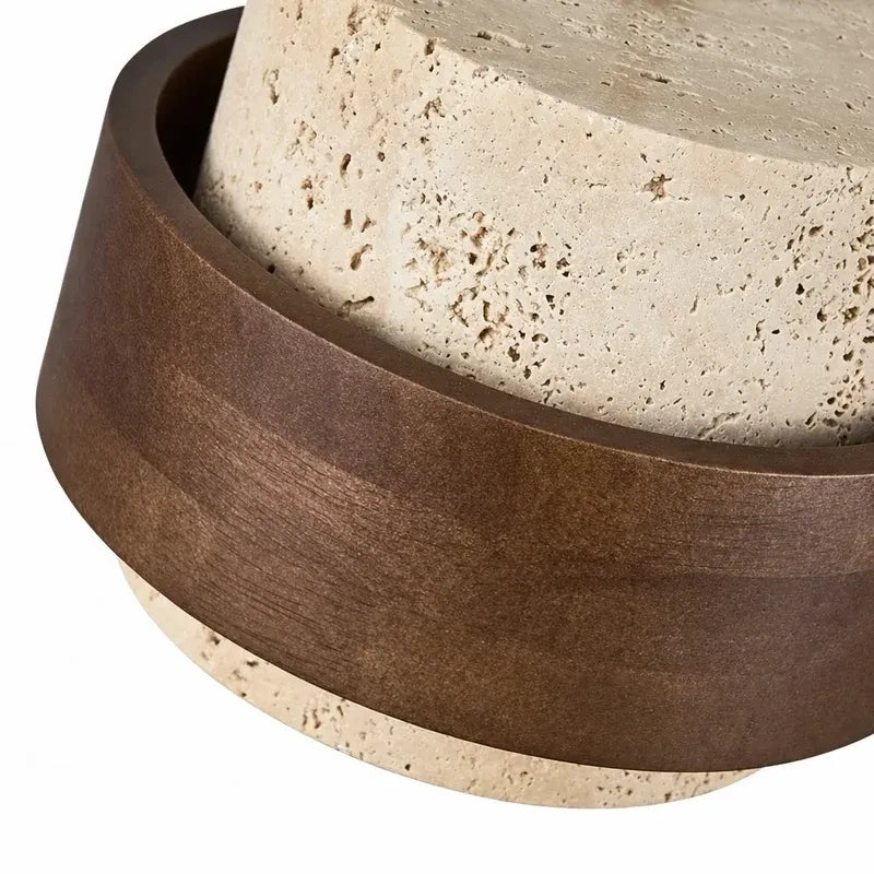 Wabi‑Sabi Wood Travertine Cylinder Ceiling Light