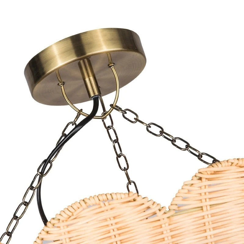 Farmhouse Boho Metal Rattan Ceiling Light