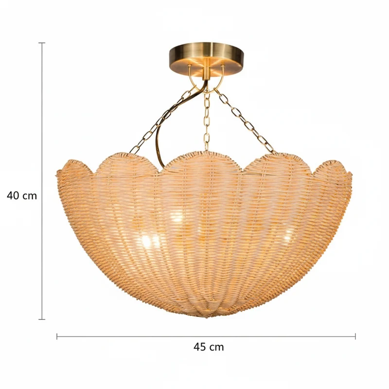Farmhouse Boho Metal Rattan Ceiling Light