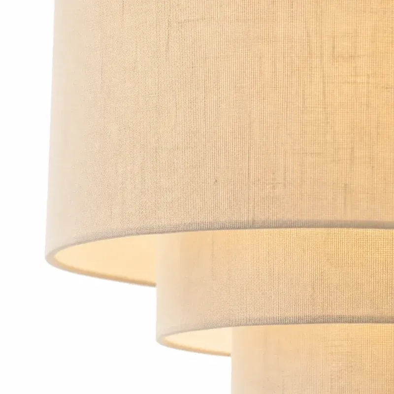 Modern Sculptural Layered Fabric Drum Pendant Light with Walnut Detail