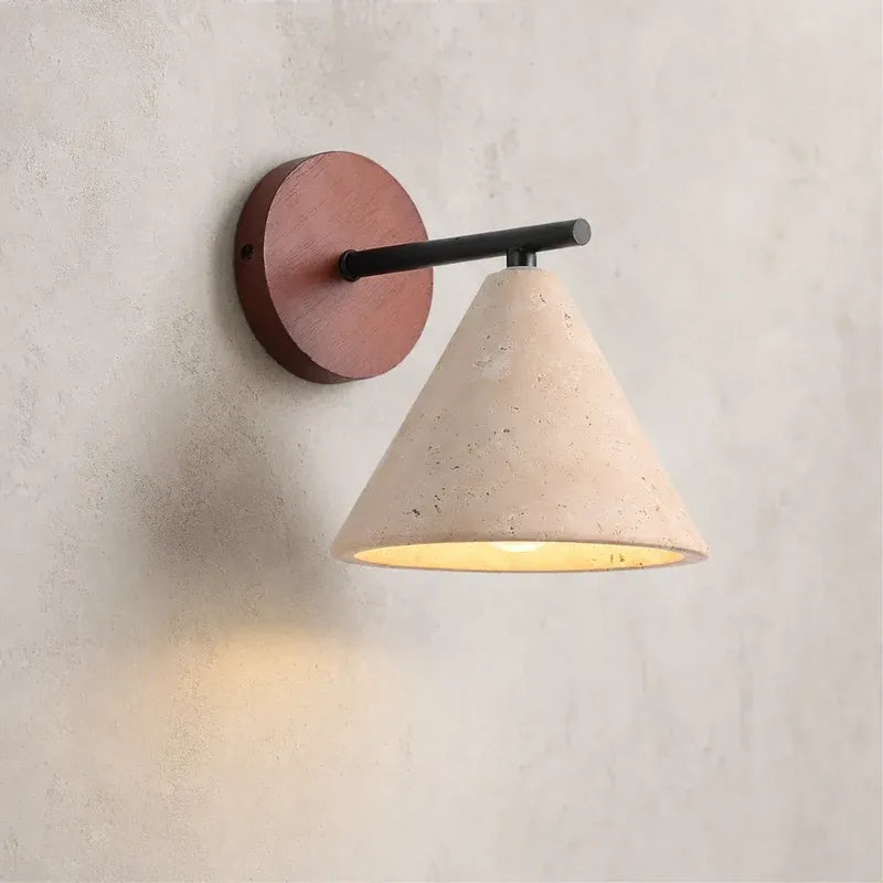 Modern Wabi-Sabi Minimalist Travertine Cone Wall Light
