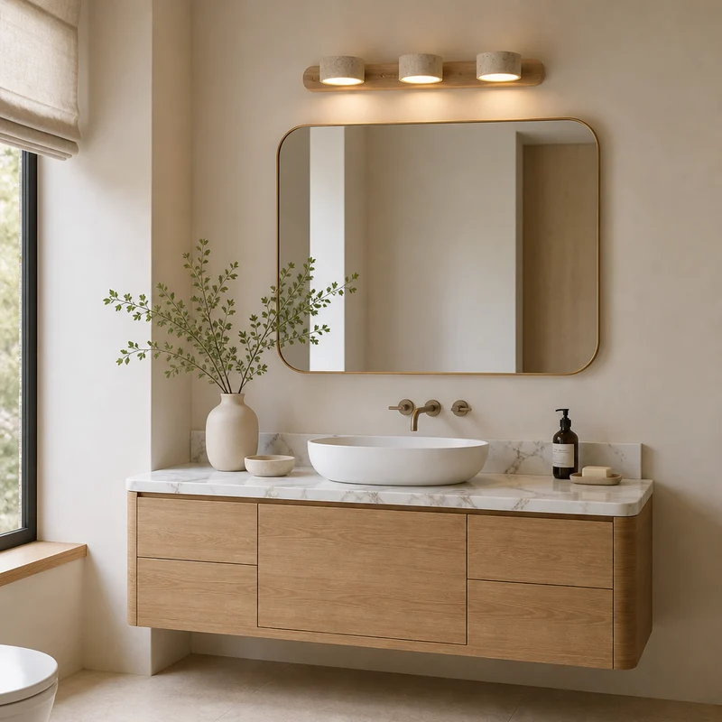 Wabi-Sabi Natural Travertine Wood Vanity Wall Light
