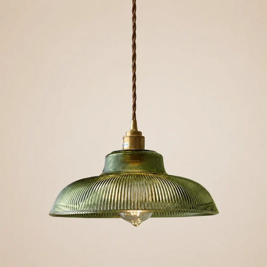 Vintage Decorative Ribbed Green Glass Pendant Light