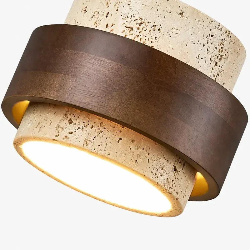 Wabi‑Sabi Wood Travertine Cylinder Ceiling Light
