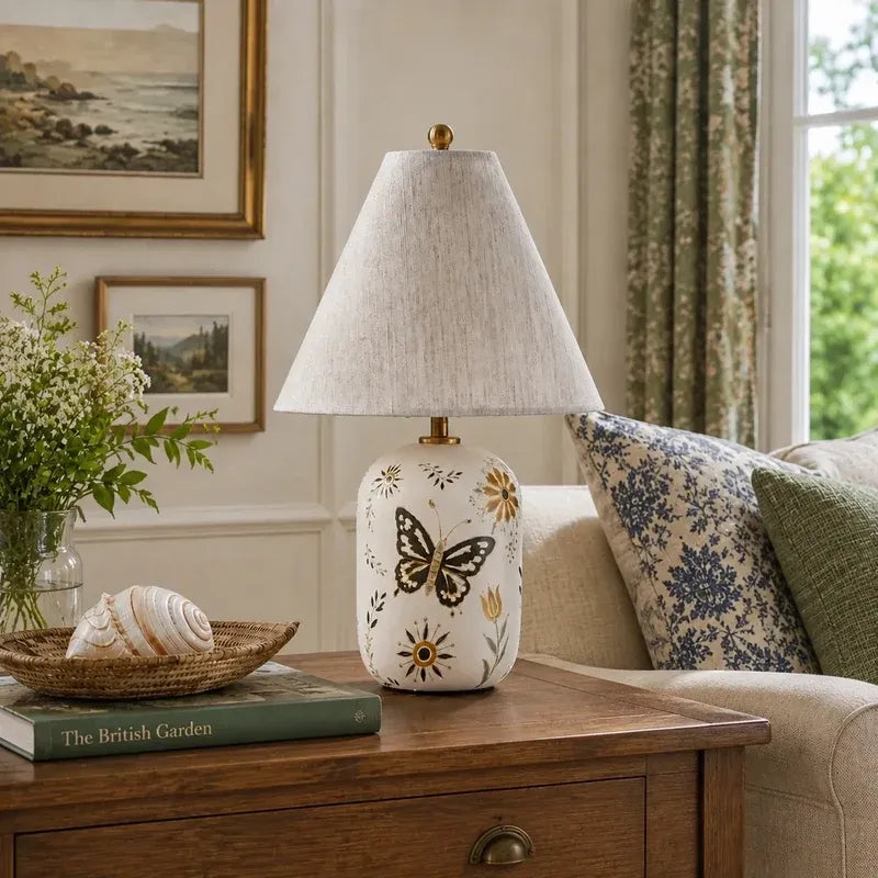 Retro Ceramic Table Lamp with Linen Shade
