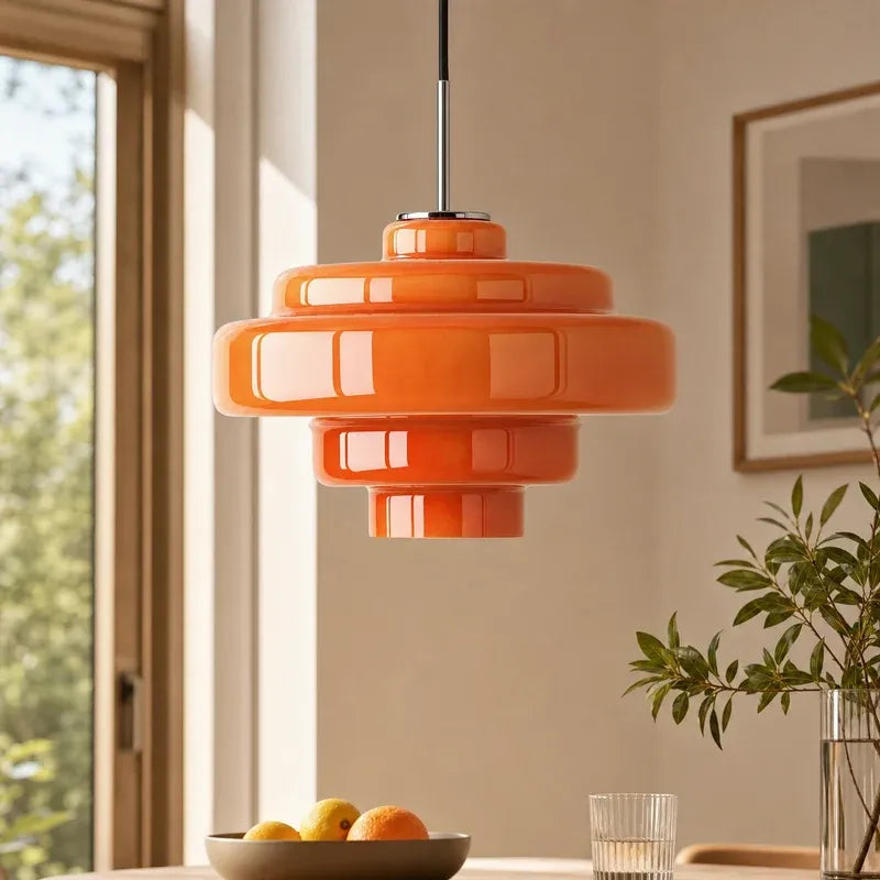 Mid Century Modern Bauhaus Handblown Tiered Glass Pendant Light