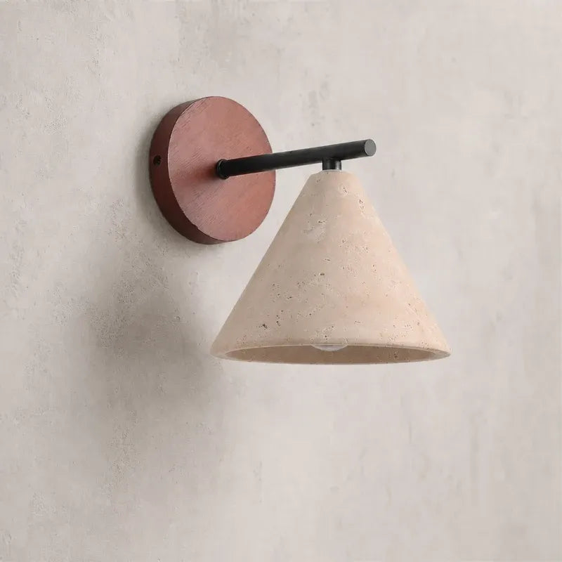 Modern Wabi-Sabi Minimalist Travertine Cone Wall Light