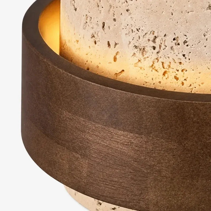 Wabi‑Sabi Wood Travertine Cylinder Ceiling Light