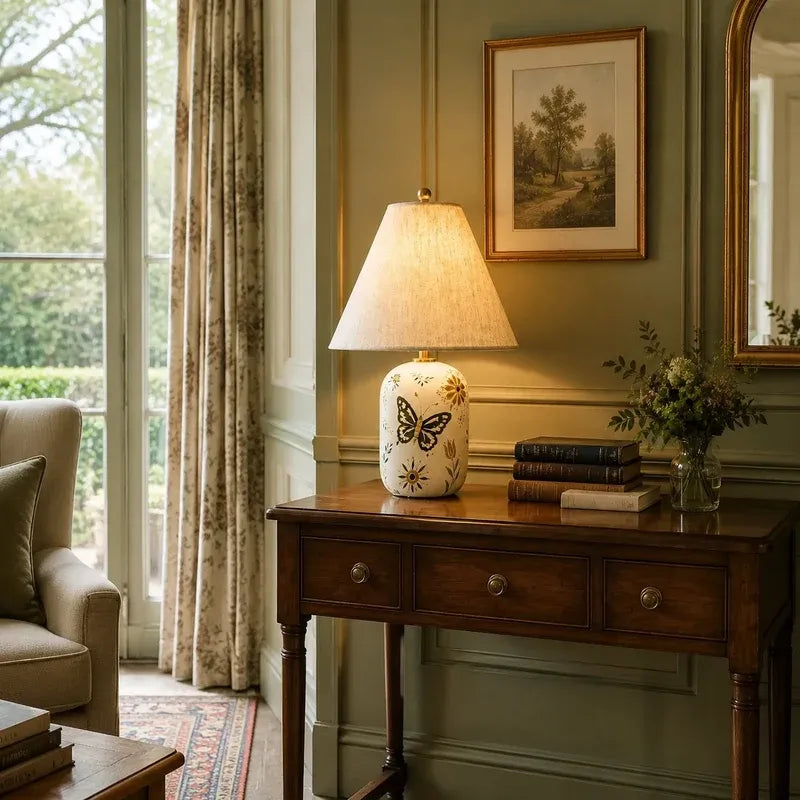 Retro Ceramic Table Lamp with Linen Shade
